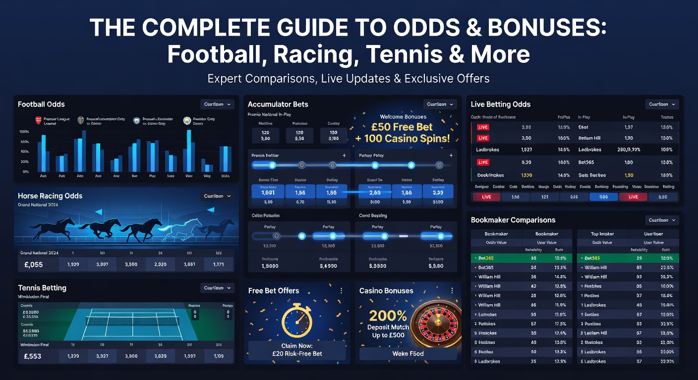 Dynamic comparison chart showing each-way payout variations across bookmakers for horse racing, football, and tennis events in April 2026