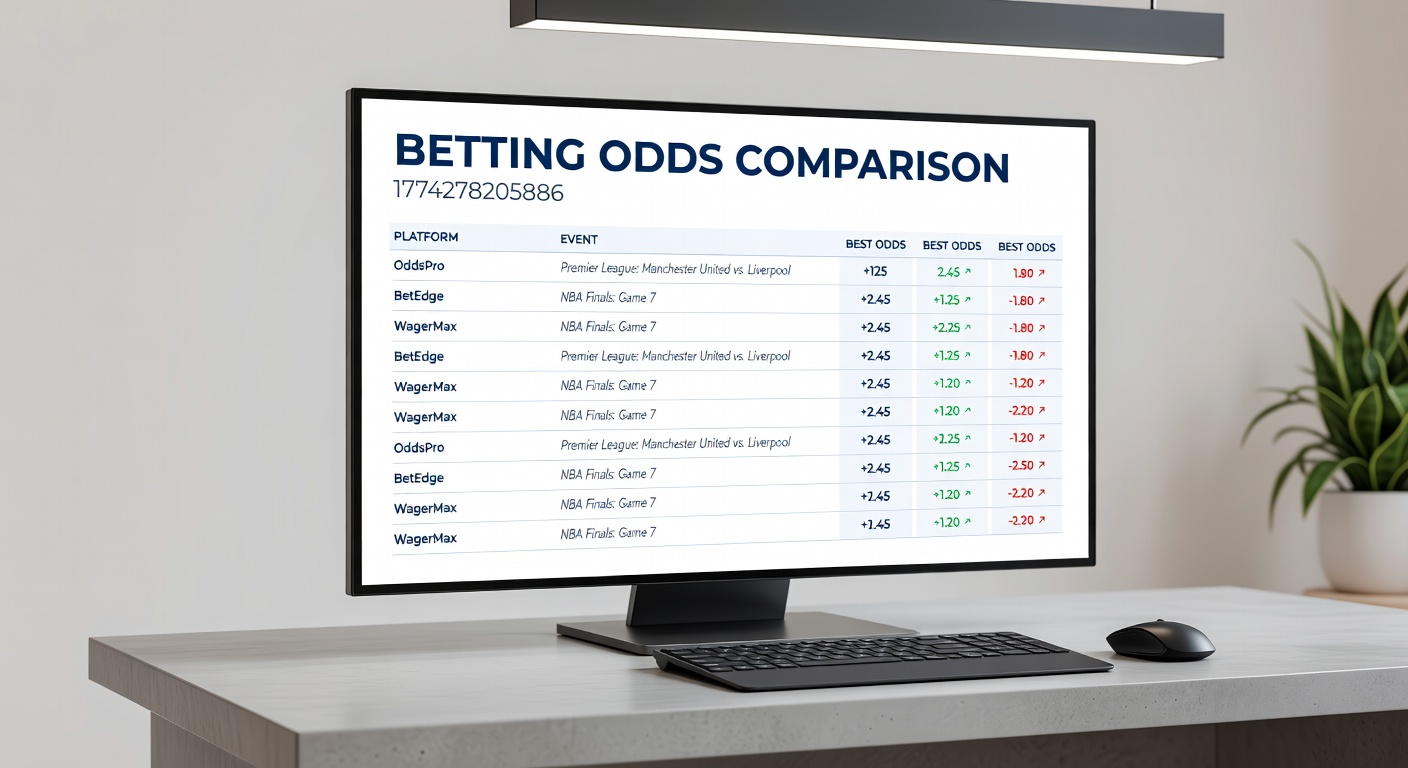 Digital dashboard displaying side-by-side betting odds from multiple sportsbooks for an upcoming basketball game