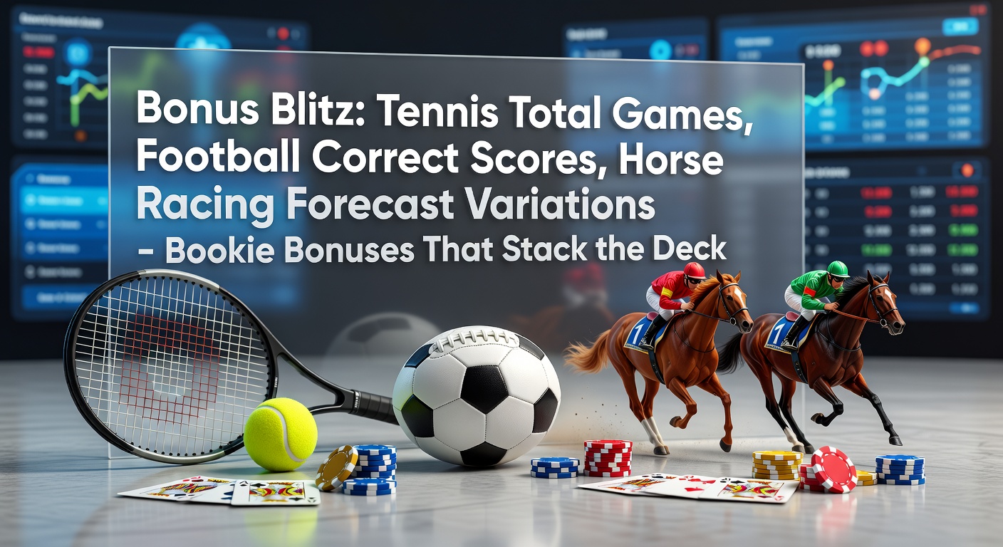 Tennis player mid-serve on clay court with overlaid odds for total games betting, highlighting bookie bonus promotions