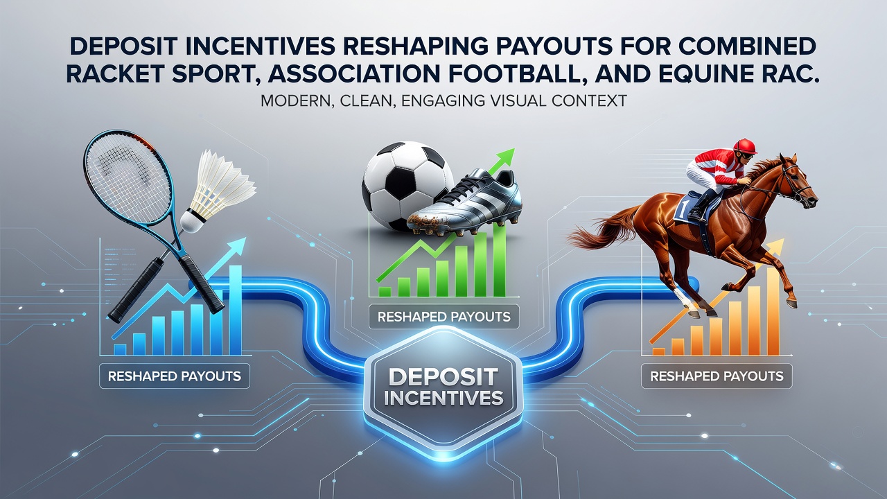Bookmaker interface displaying deposit bonus allocation for tennis, football, and horse racing accumulator bets
