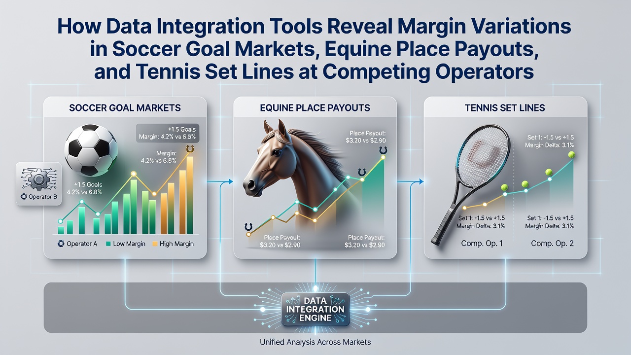 Data integration dashboard comparing soccer goal market margins across operators