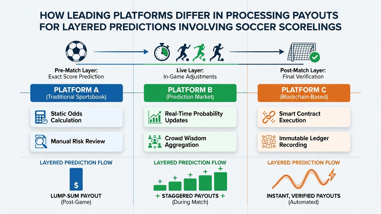 Detailed view of settlement workflows for soccer, tennis, and racing layered predictions across betting platforms