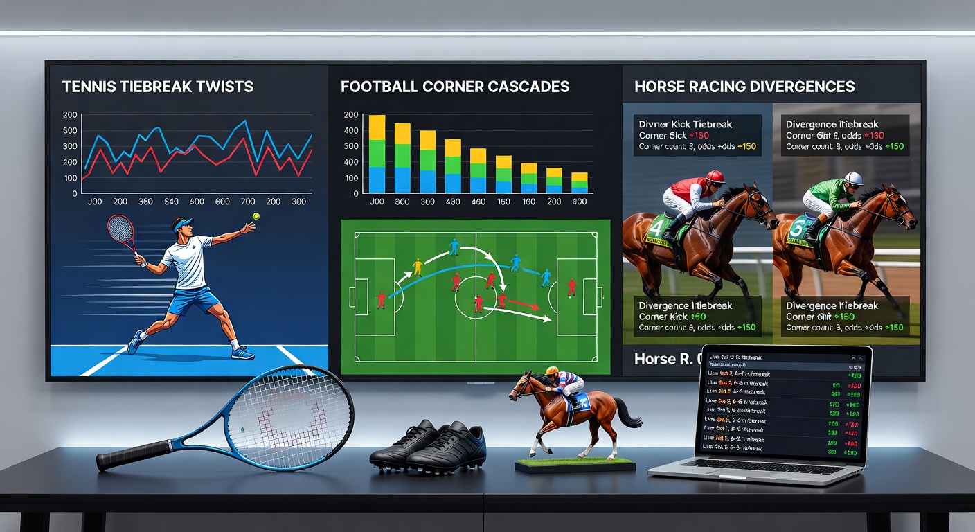 Close-up of a tennis tiebreak wth overlaid odds from multiple bookmakers diverging sharply