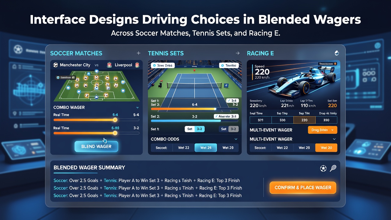 Close-up of accumulator builder showing soccer, tennis and racing legs combined in a single bet slip with interface prompts