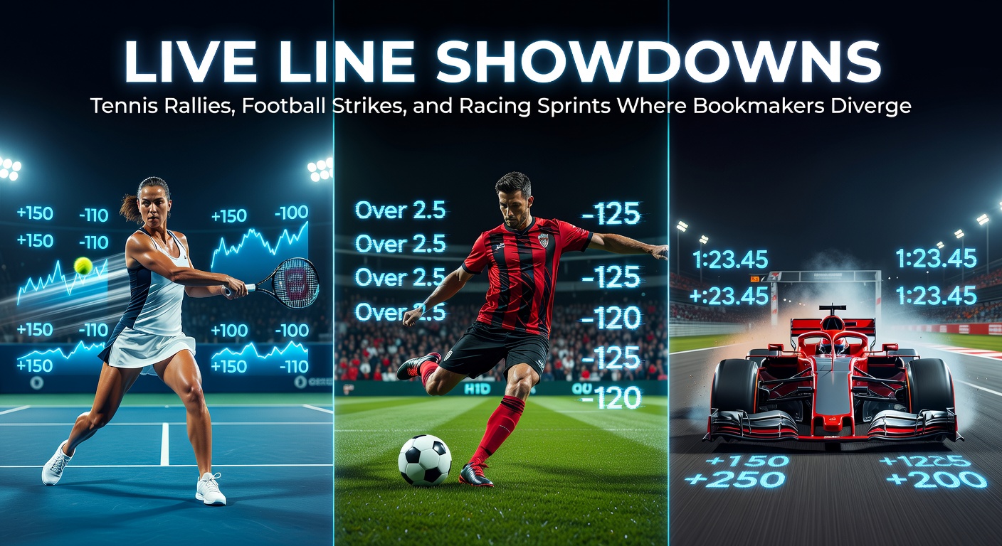 Dynamic live betting odds fluctuating during a high-stakes tennis rally between two top players, highlighting bookmaker divergences on screen