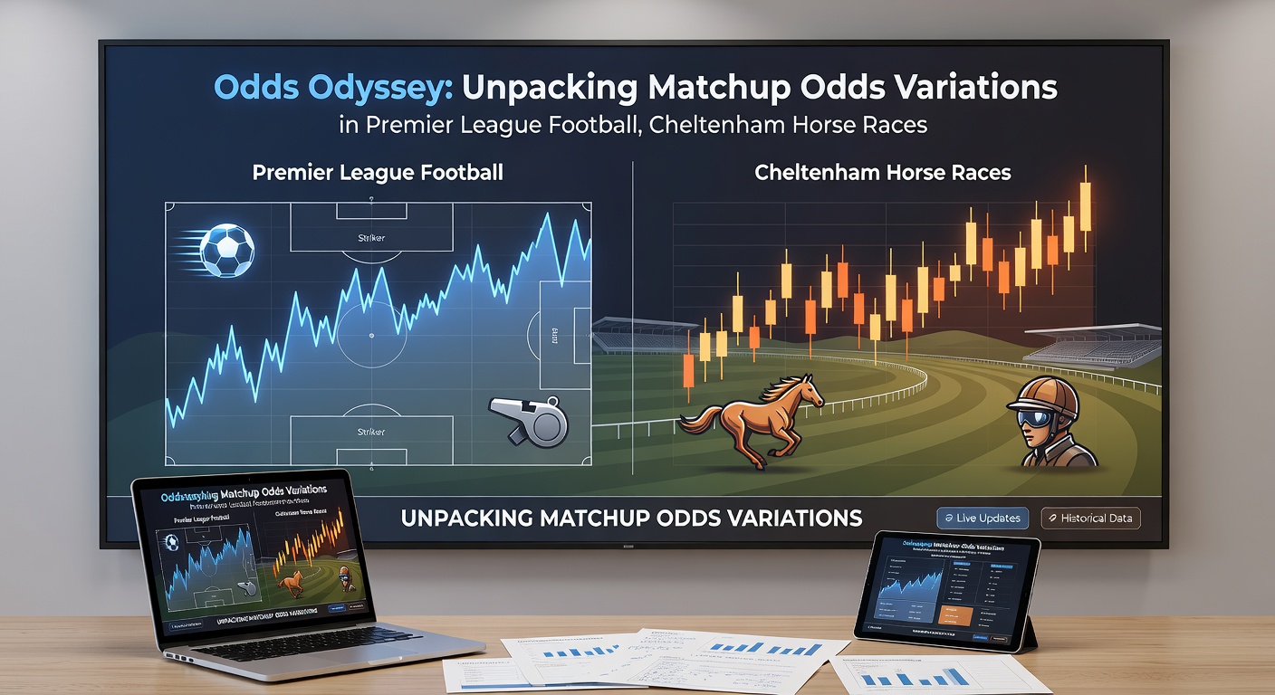 Close-up of Cheltenham race odds boards from multiple bookmakers side-by-side, with highlighted variations in horse matchup prices