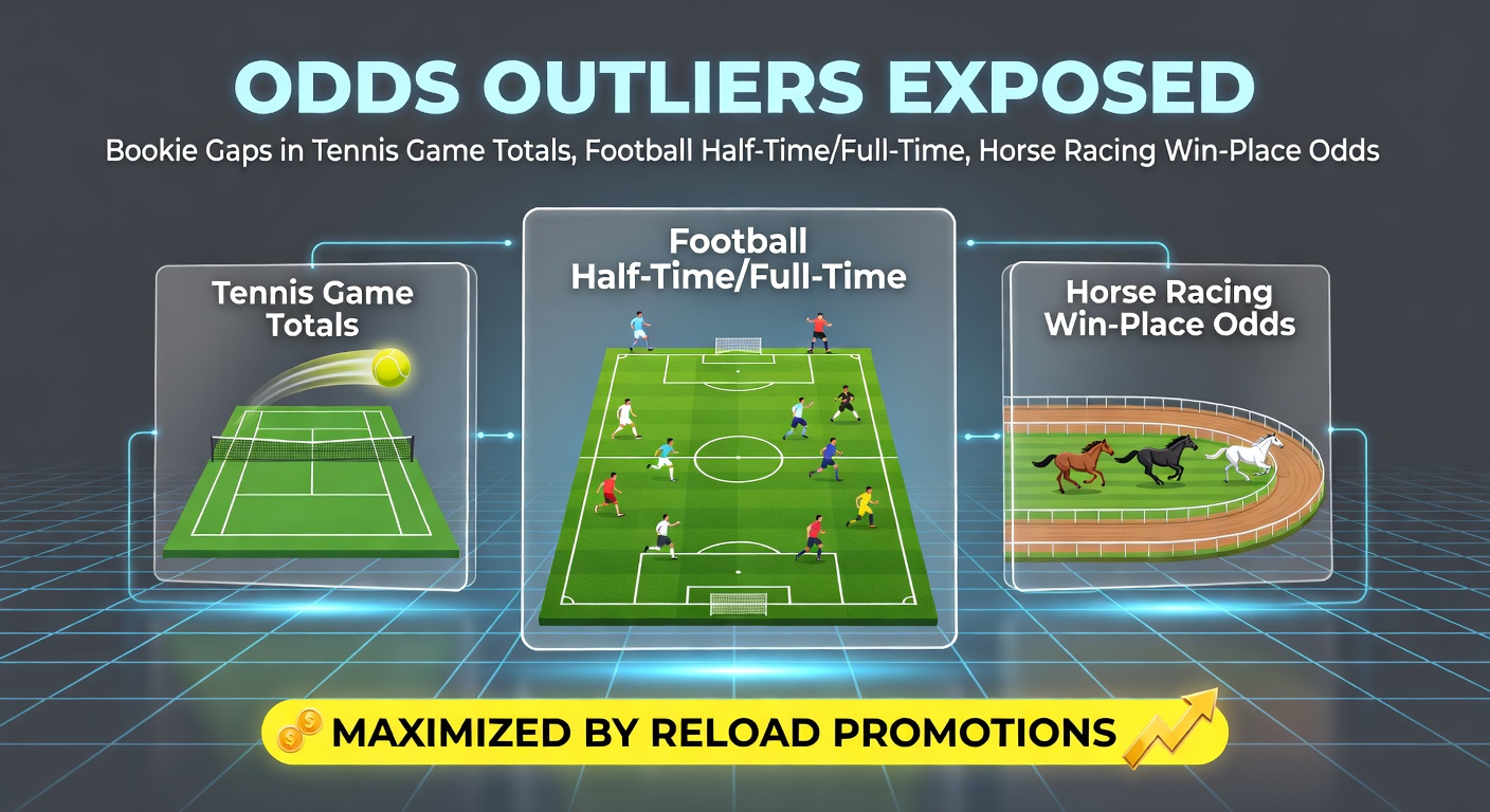 Tennis player serving during a tight match with overlaid odds comparisons for game totals across bookmakers