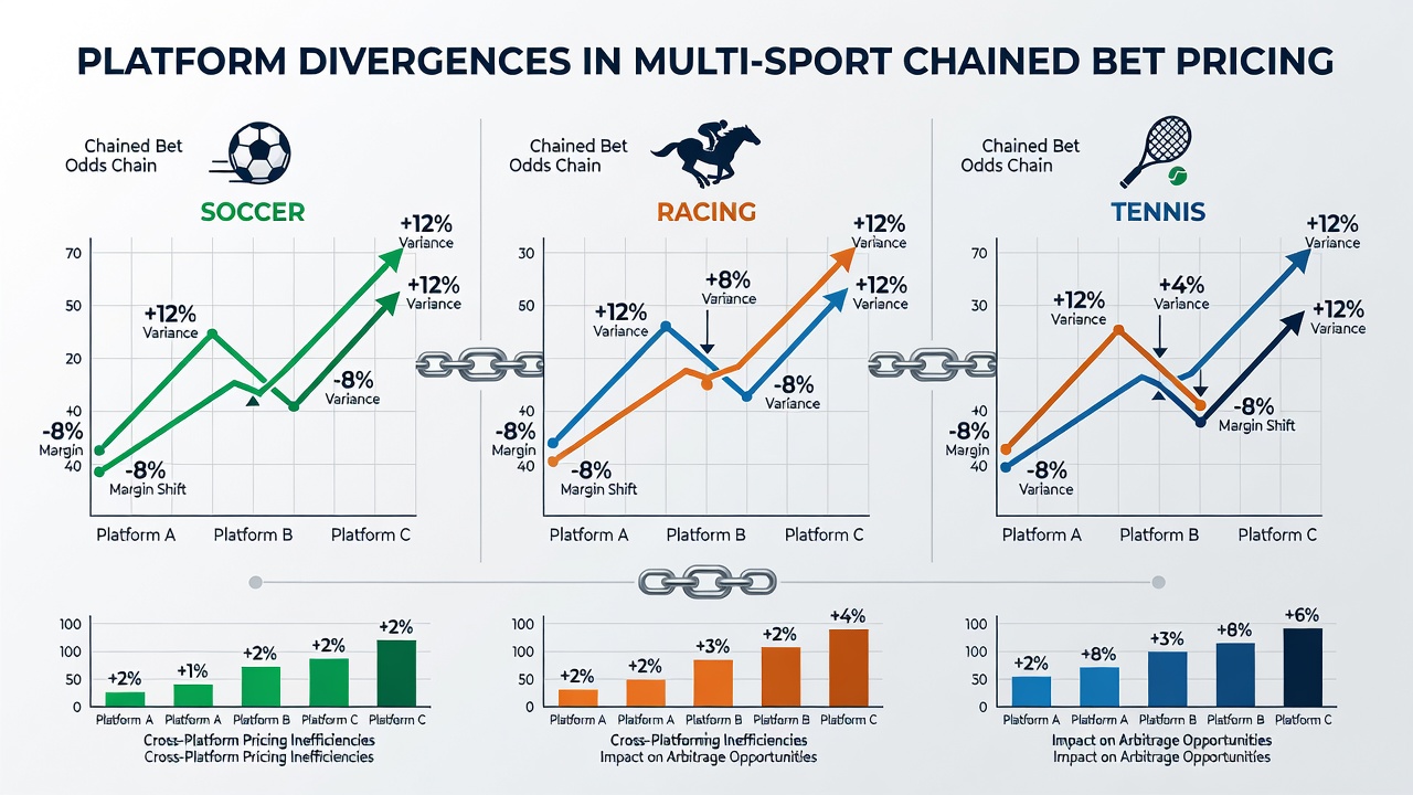 Graph illustrating odds variations across bookmakers for chained bets involving tennis sets, soccer goals, and racing finishes