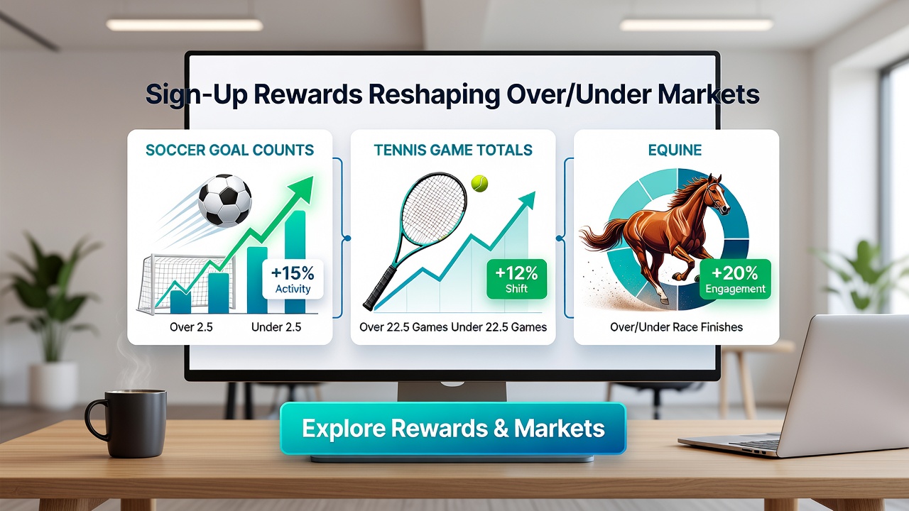 Comparative view of over/under lines for soccer goals, tennis games, and horse racing positions across betting platforms