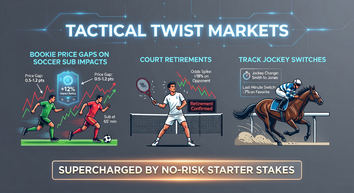 Digital screens showing divergent bookmaker odds during a live soccer match with a key substitution