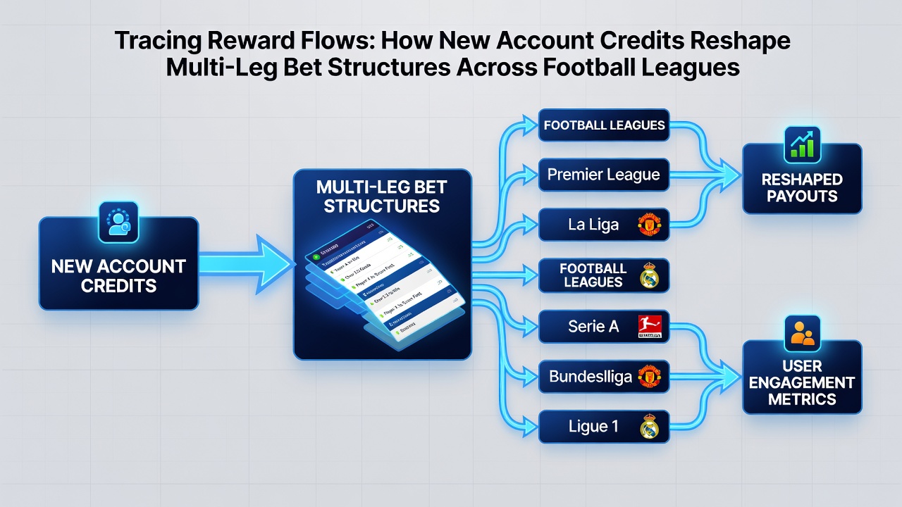 Flow chart illustrating credit movement through accumulator legs in football, tennis and racing