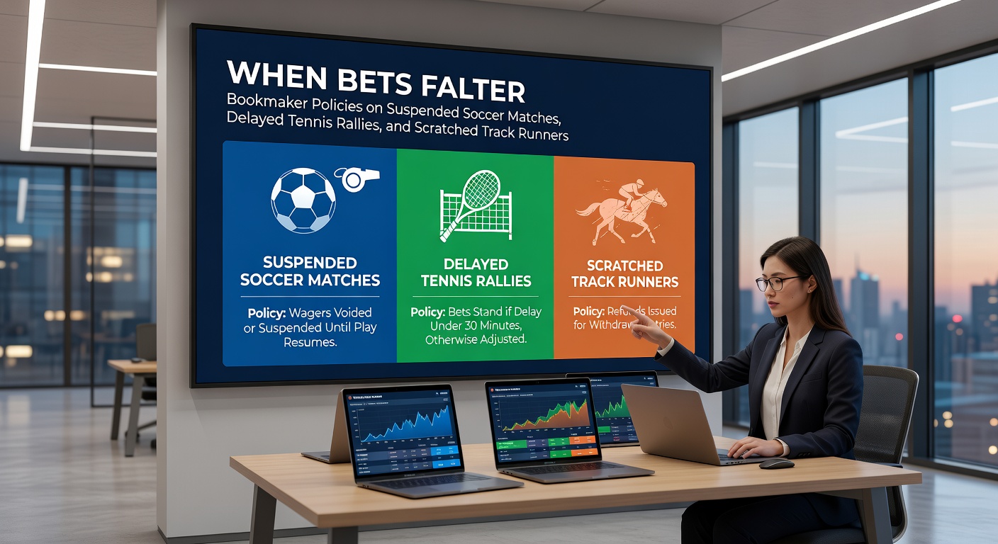 A soccer match suspended due to heavy rain, with players walking off the pitch under darkened skies, highlighting the uncertainty bettors face in such scenarios